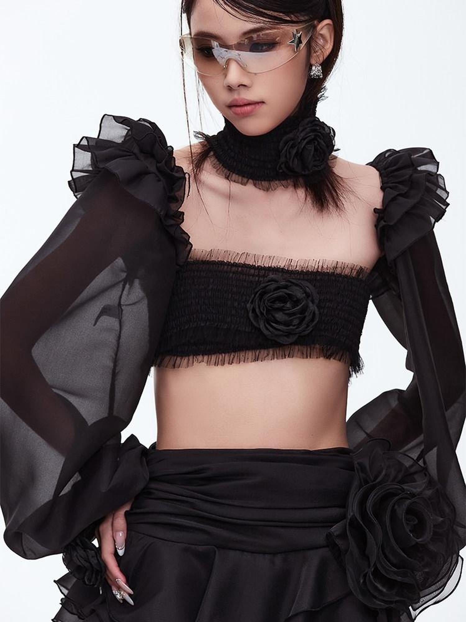 START THE ENGINE Sexy Lace Floral Neck Tie Off Shoulder Women's Polyester Tube Tops