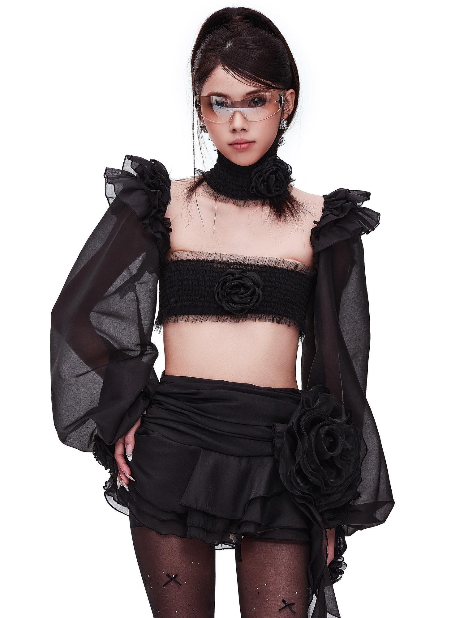 START THE ENGINE Sexy Lace Floral Neck Tie Off Shoulder Women's Polyester Tube Tops