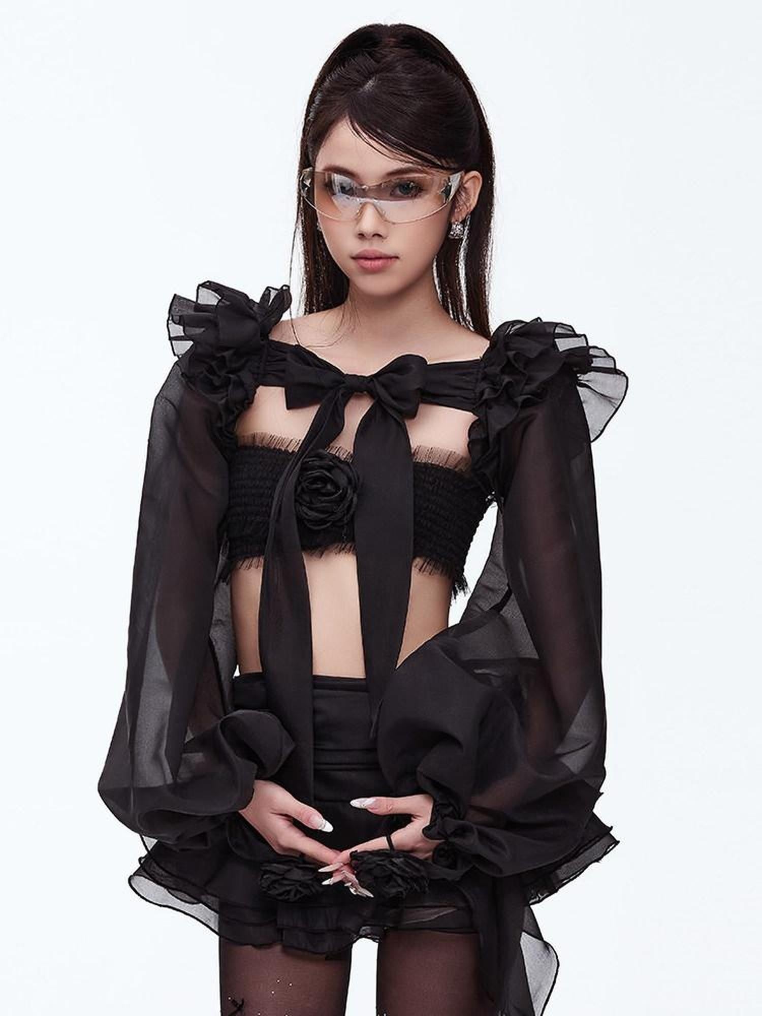 START THE ENGINE Sexy Lace Floral Neck Tie Off Shoulder Women's Polyester Tube Tops