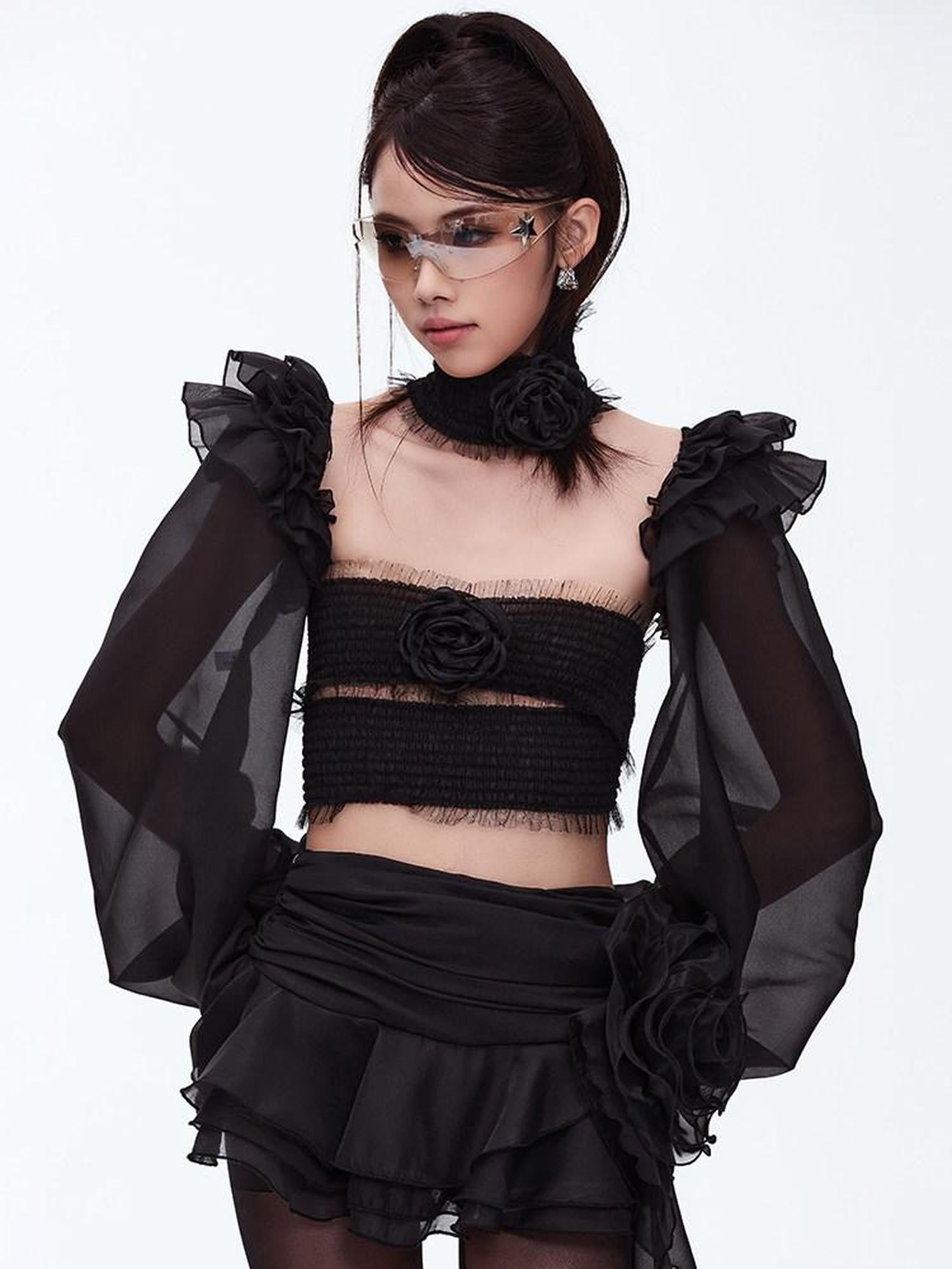 START THE ENGINE Sexy Lace Floral Neck Tie Off Shoulder Women's Polyester Tube Tops