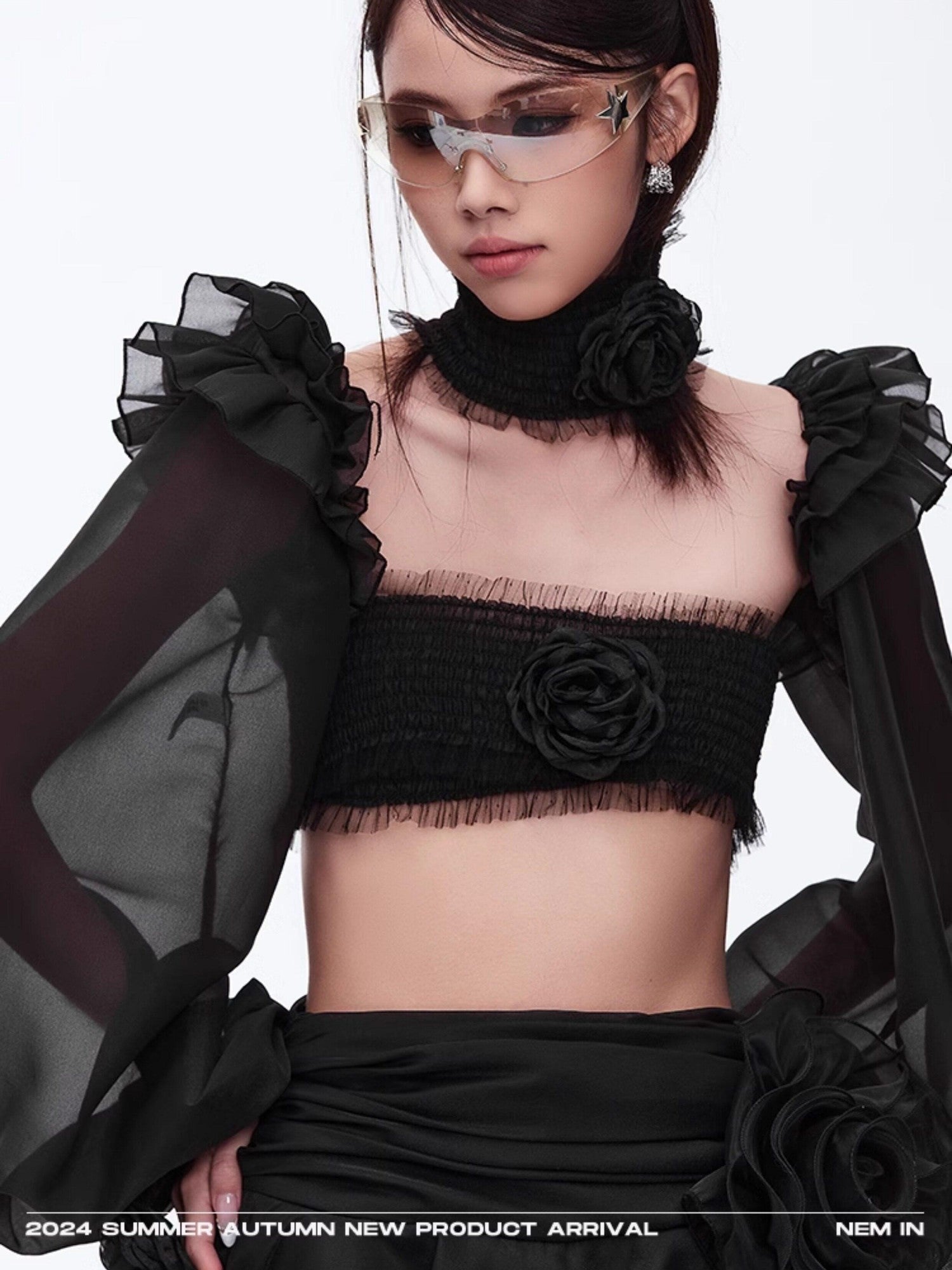 START THE ENGINE Sexy Lace Floral Neck Tie Off Shoulder Women's Polyester Tube Tops