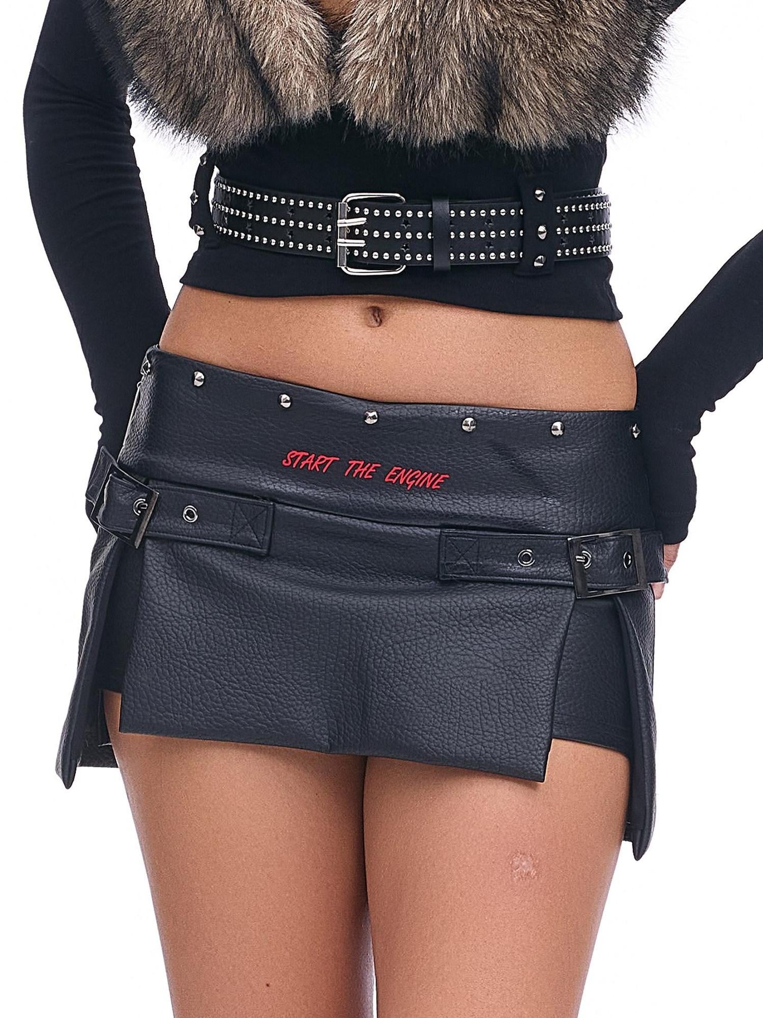 START THE ENGINE Sexy Low Waist Slit Leg Lengthening Slimming Women's Pu Leather Skorts