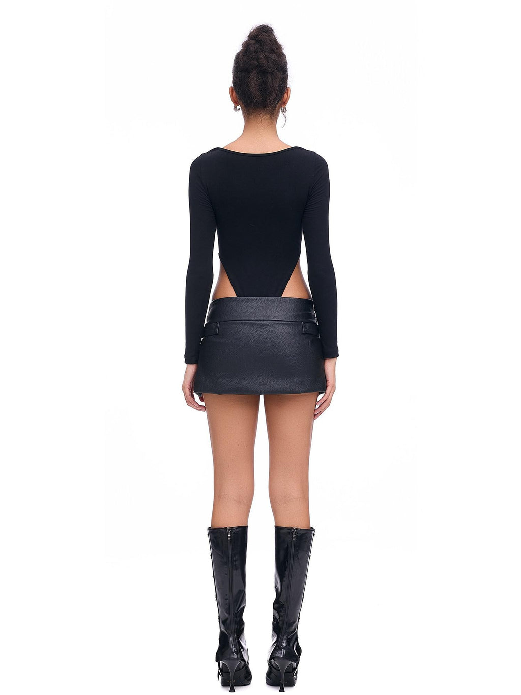 START THE ENGINE Sexy Low Waist Slit Leg Lengthening Slimming Women's Pu Leather Skorts