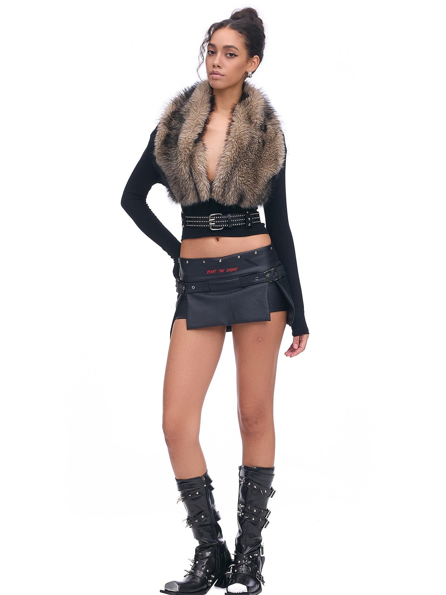 START THE ENGINE Sexy Low Waist Slit Leg Lengthening Slimming Women's Pu Leather Skorts