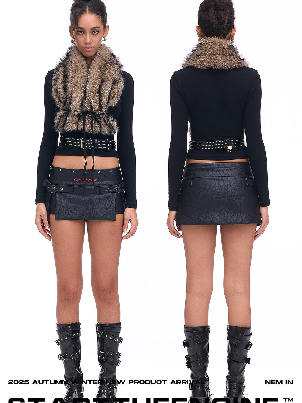 START THE ENGINE Sexy Low Waist Slit Leg Lengthening Slimming Women's Pu Leather Skorts