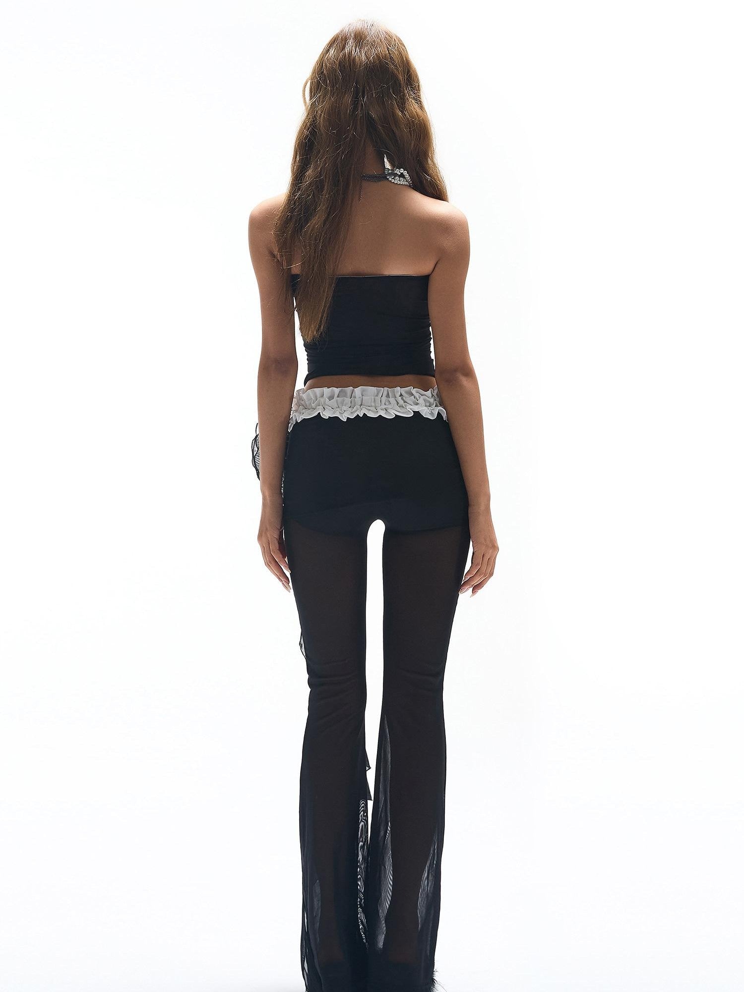 START THE ENGINE Sexy Two Tone Ruched Lace Spliced Wrap Crop Short Women's Lace Tube Tops