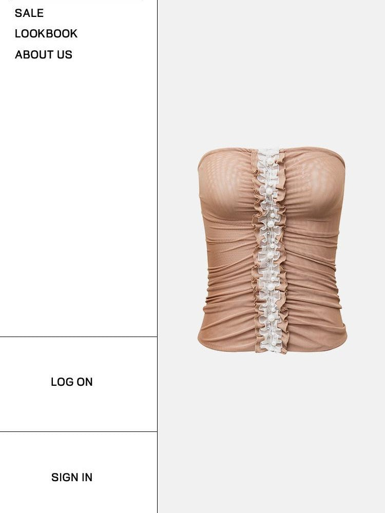 START THE ENGINE Sexy Two Tone Ruched Lace Spliced Wrap Crop Short Women's Lace Tube Tops