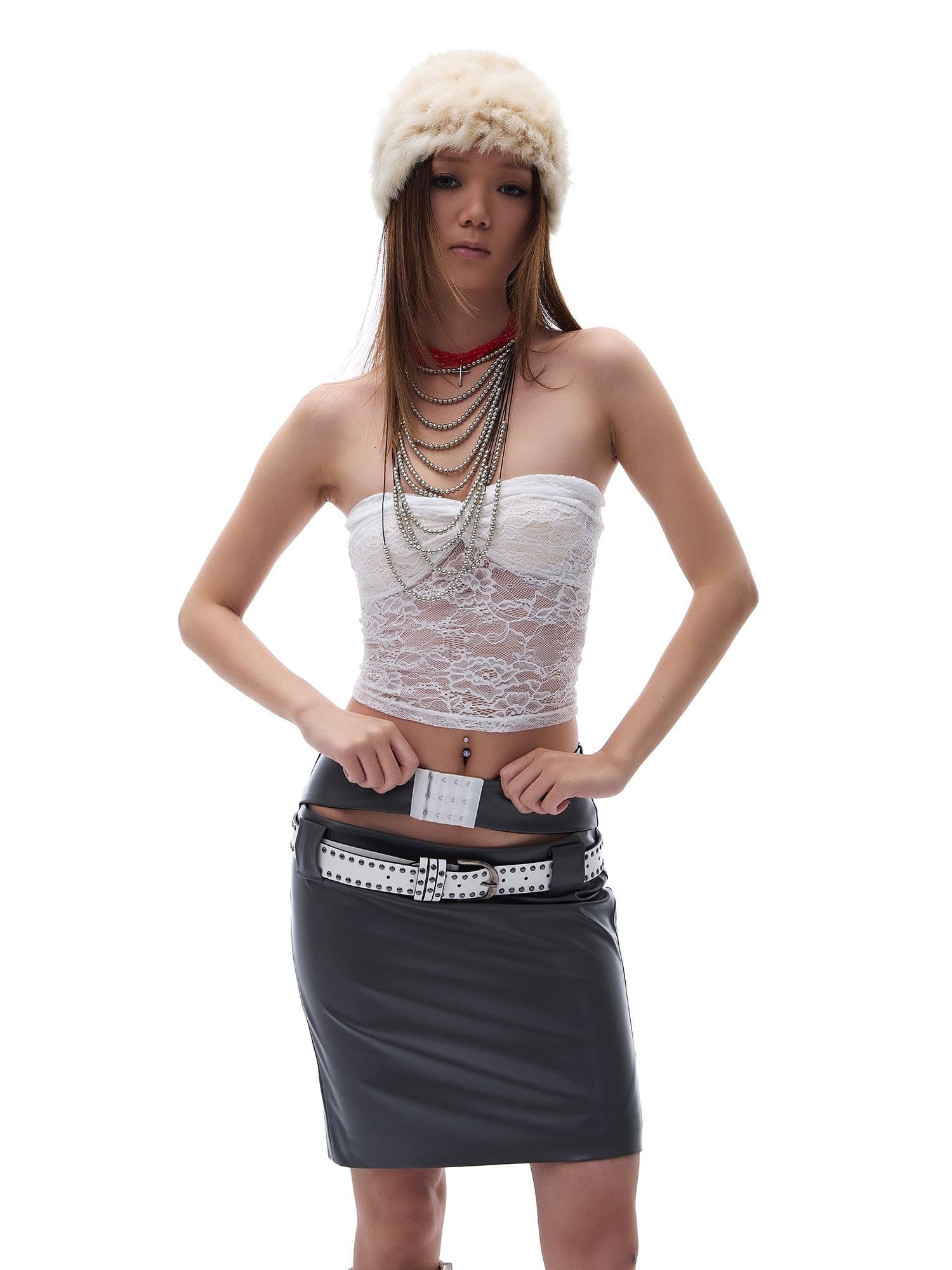 START THE ENGINE Sheer Lace Stretch Slim Fit Cropped Women's Polyester Tube Tops