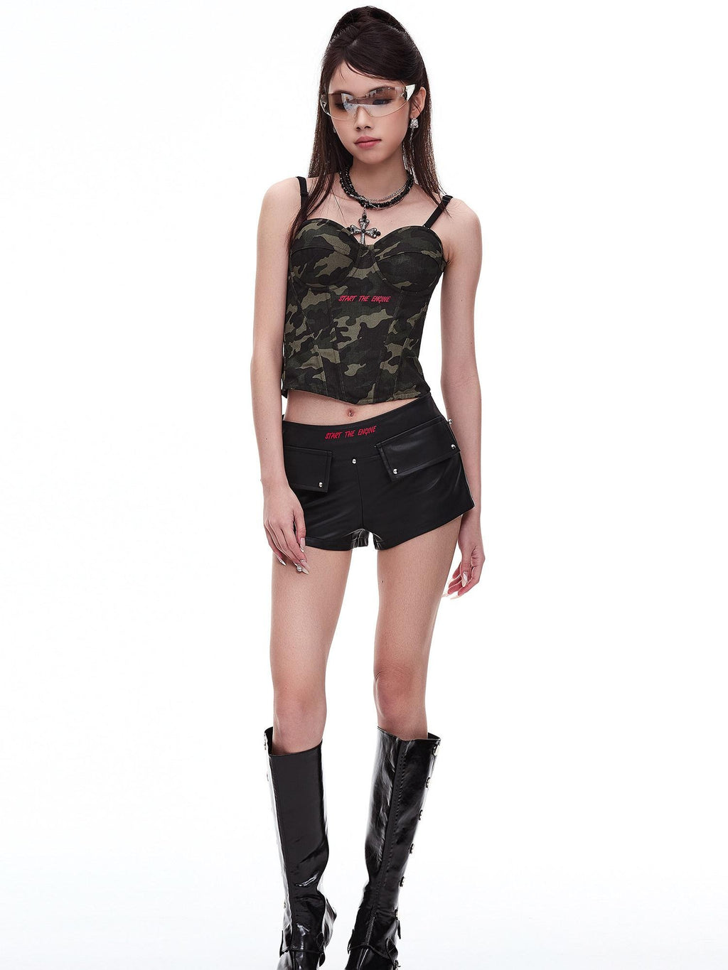 START THE ENGINE Slim Detachable Straps Boned Corset Women's Cotton Blend Camisoles