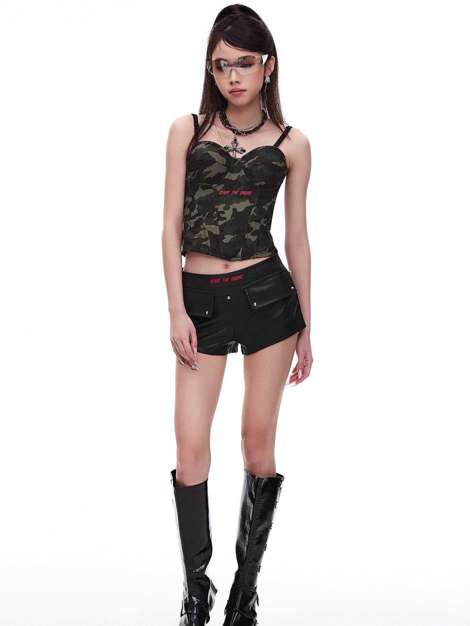 START THE ENGINE Slim Detachable Straps Boned Corset Women's Cotton Blend Camisoles