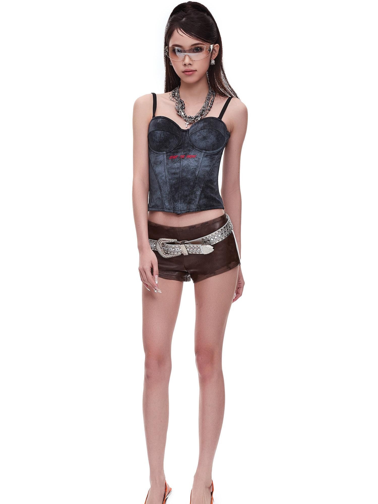 START THE ENGINE Slim Detachable Straps Boned Corset Women's Cotton Blend Camisoles