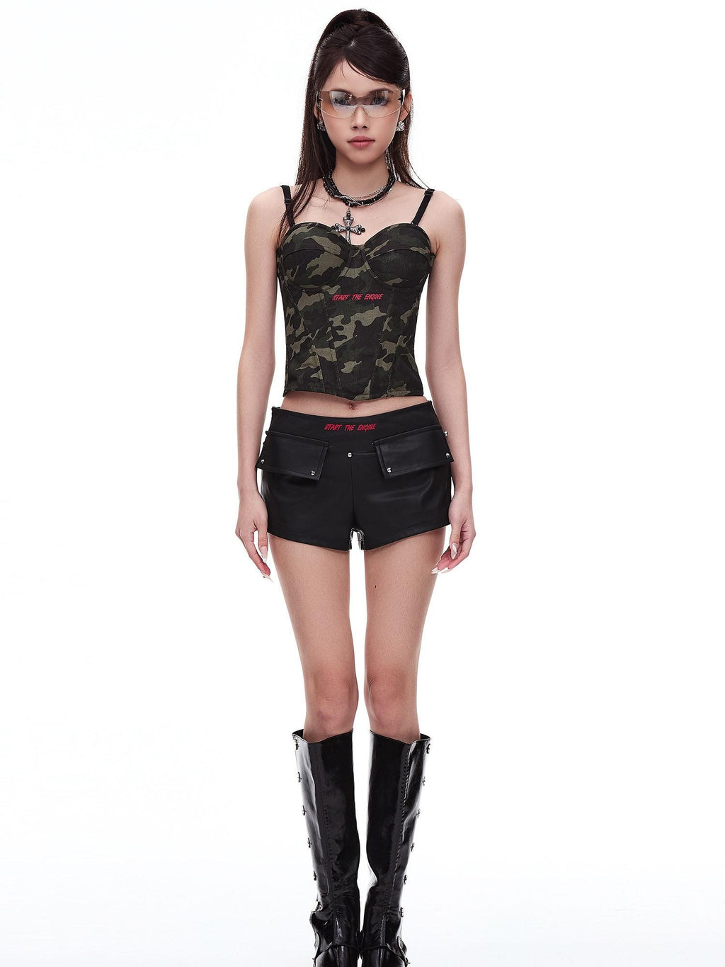 START THE ENGINE Slim Detachable Straps Boned Corset Women's Cotton Blend Camisoles