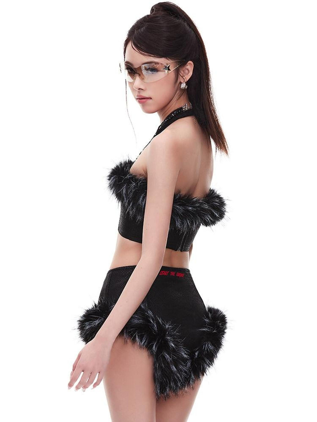START THE ENGINE Snakeskin Lace Splice Zipper Crop Slim Fit Women's Halter Tops