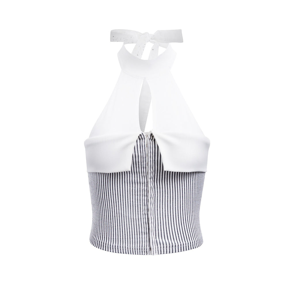 START_THE_ENGINE_Striped_Mesh_Splice_Backless_Buttoned_Slim_Women's_Mesh_Halter_Tops_960472599107_MISSTT