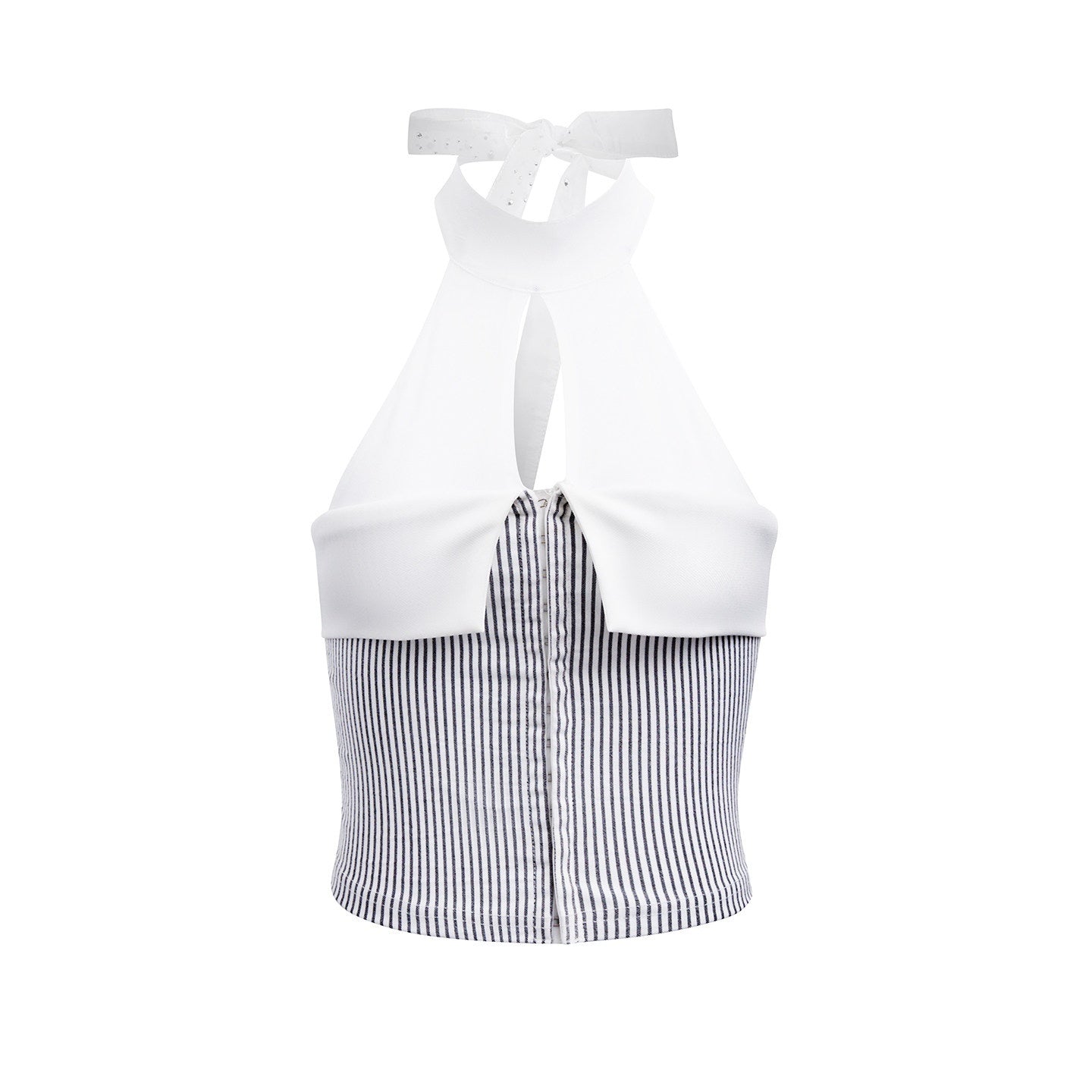 START_THE_ENGINE_Striped_Mesh_Splice_Backless_Buttoned_Slim_Women's_Mesh_Halter_Tops_960472599107_MISSTT