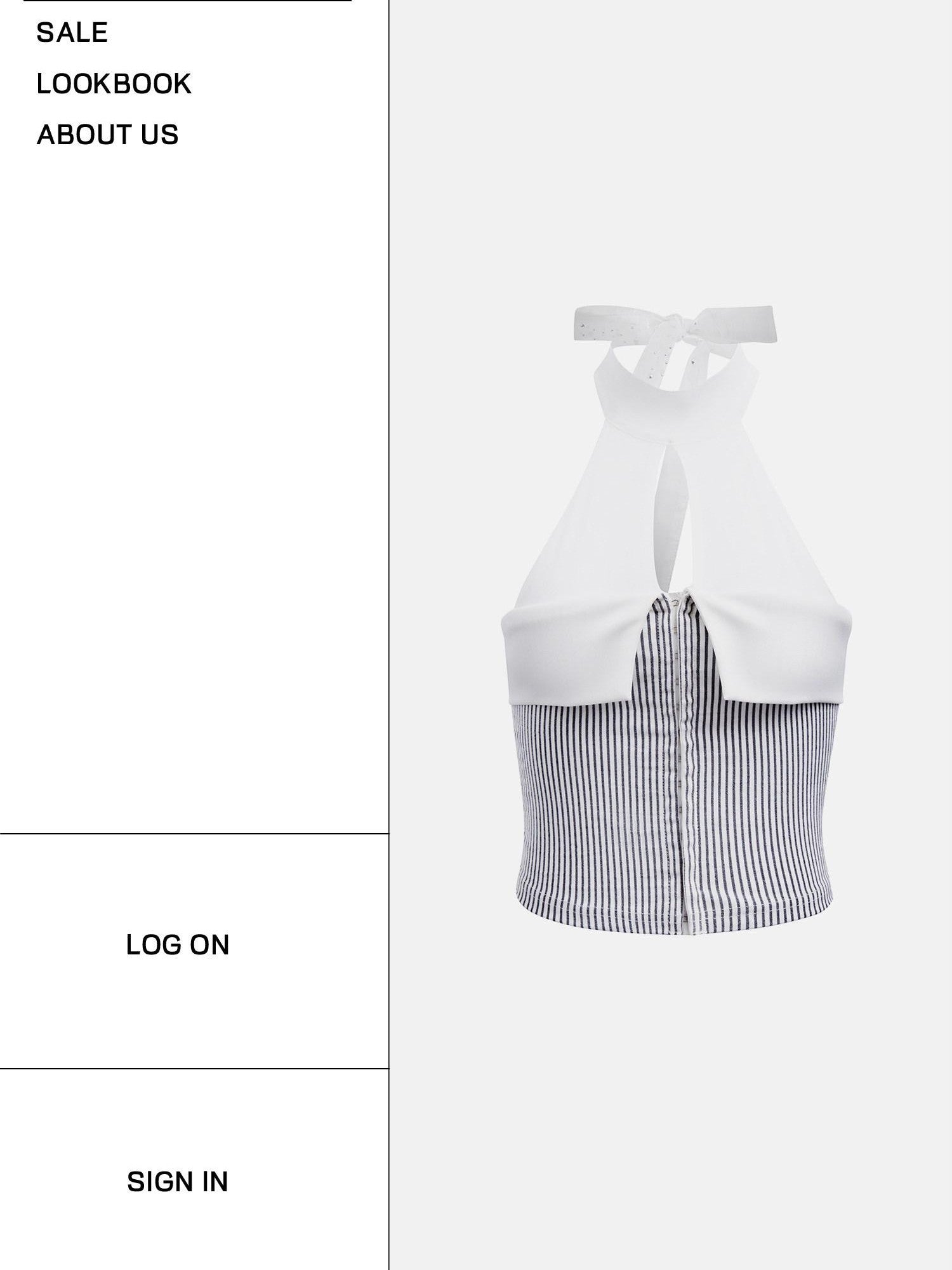 START THE ENGINE Striped Mesh Splice Backless Buttoned Slim Women's Mesh Halter Tops
