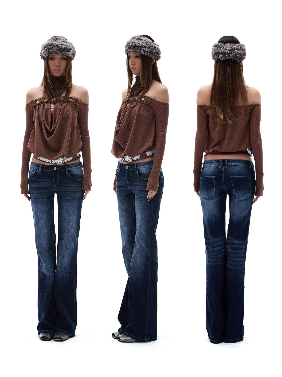 START THE ENGINE Studded Brown Pu Slim Fit Streetwear Women's Tube Tops