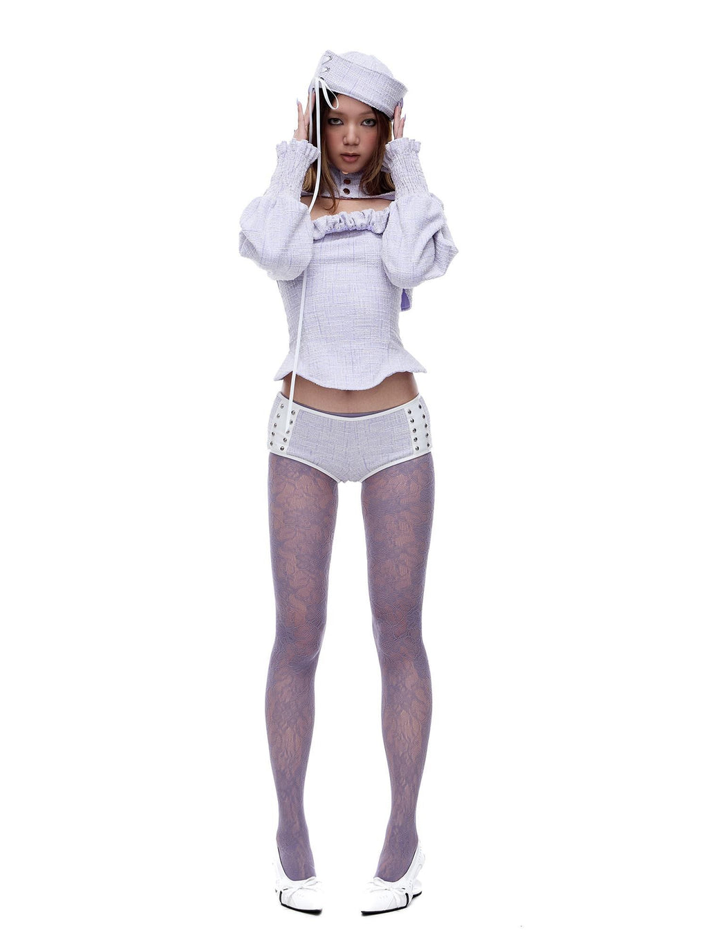 START THE ENGINE Studded Stand Collar Low Waist Women's Camisole Casual Top & Shorts Sets