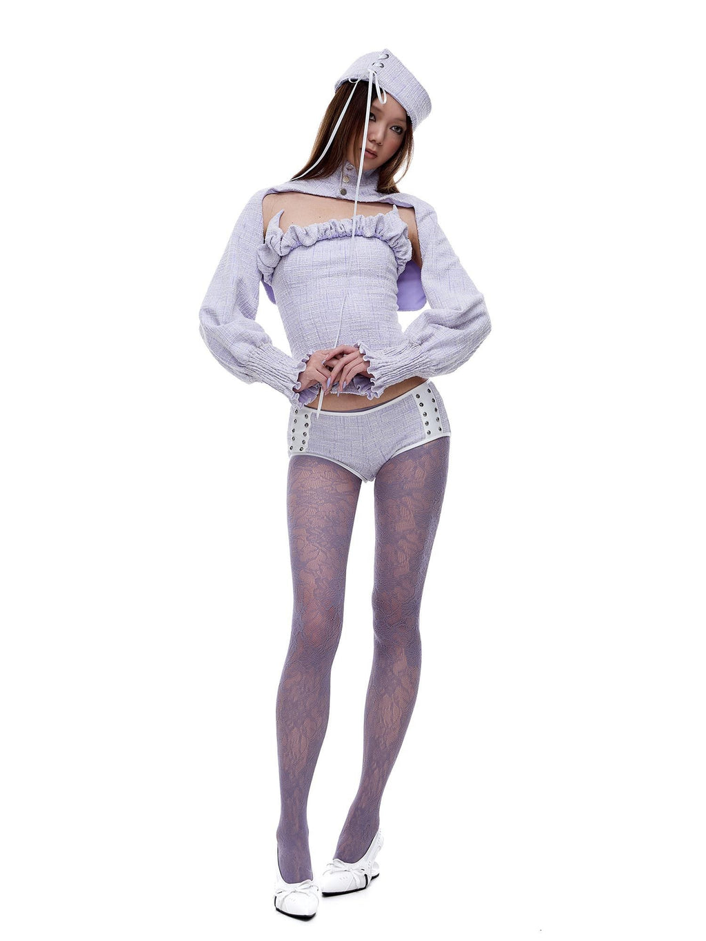 START THE ENGINE Studded Stand Collar Low Waist Women's Camisole Casual Top & Shorts Sets