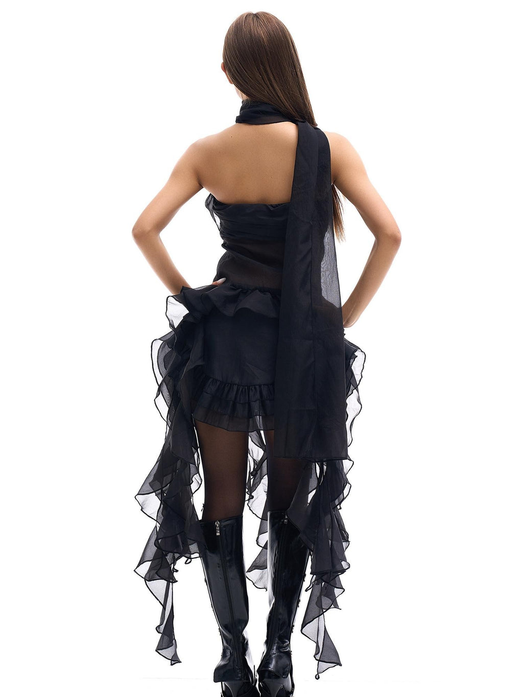START THE ENGINE Tulle Asymmetrical Ruffle Ribbon Low Rise Women's Polyester Skorts