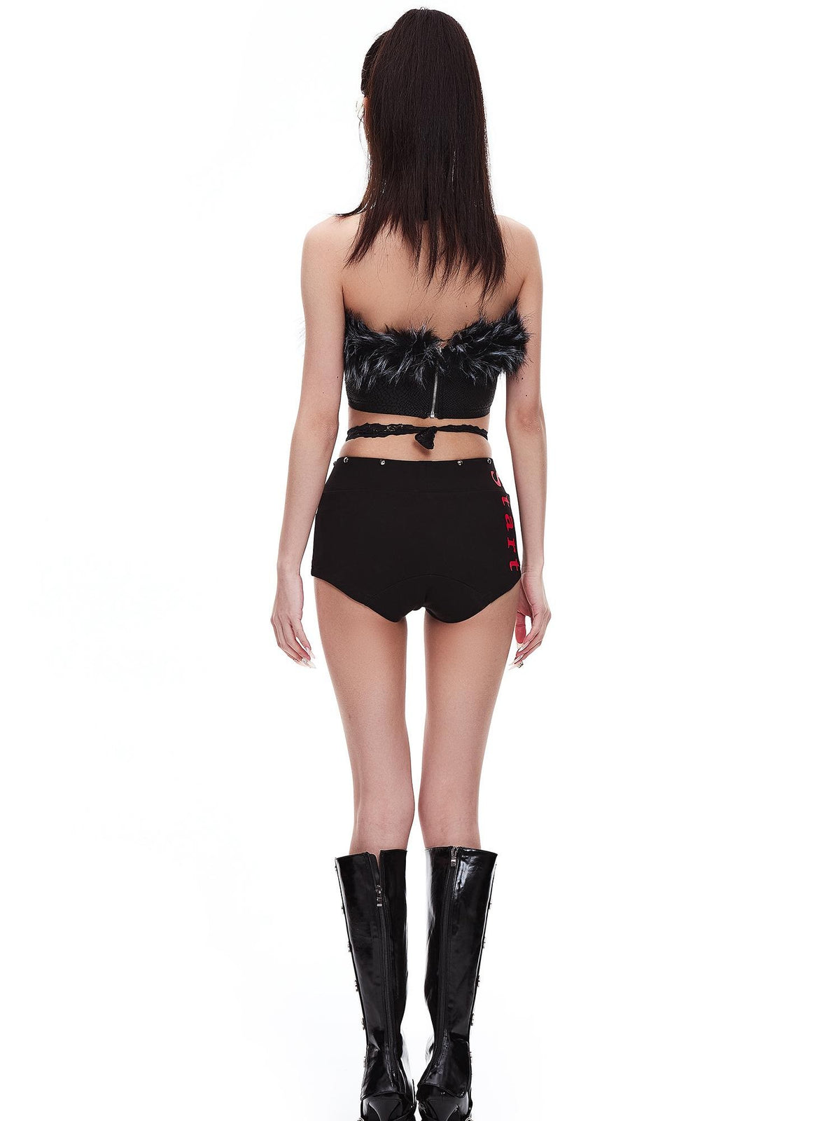 START THE ENGINE Two Tone Studded Lace Panel Slim Fit Women's Hot Pants