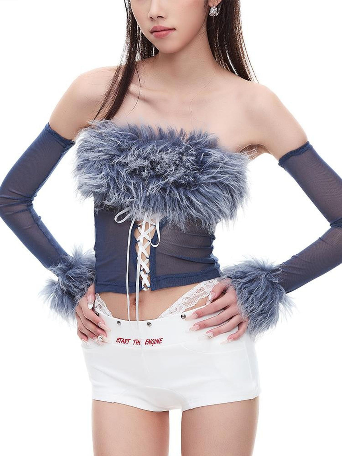 START THE ENGINE Two Tone Studded Lace Panel Slim Fit Women's Hot Pants
