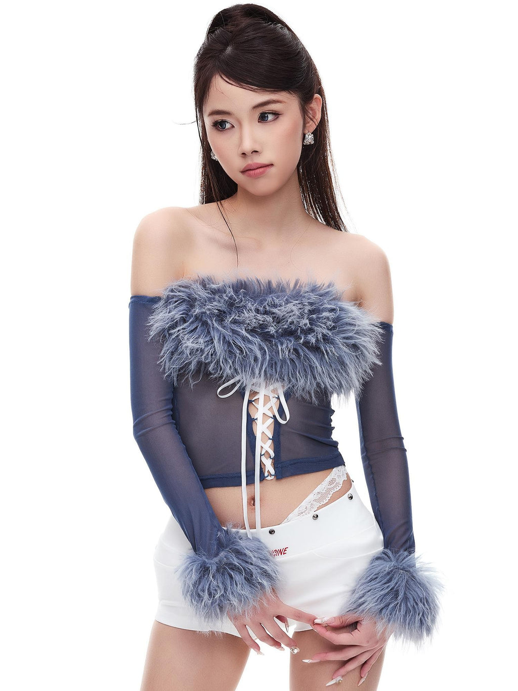 START THE ENGINE Two Tone Studded Lace Panel Slim Fit Women's Hot Pants