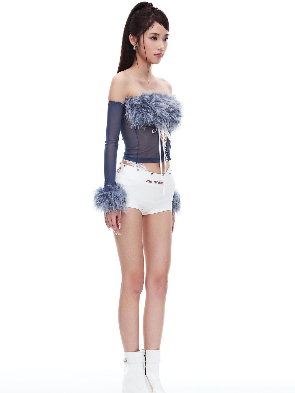 START THE ENGINE Two Tone Studded Lace Panel Slim Fit Women's Hot Pants