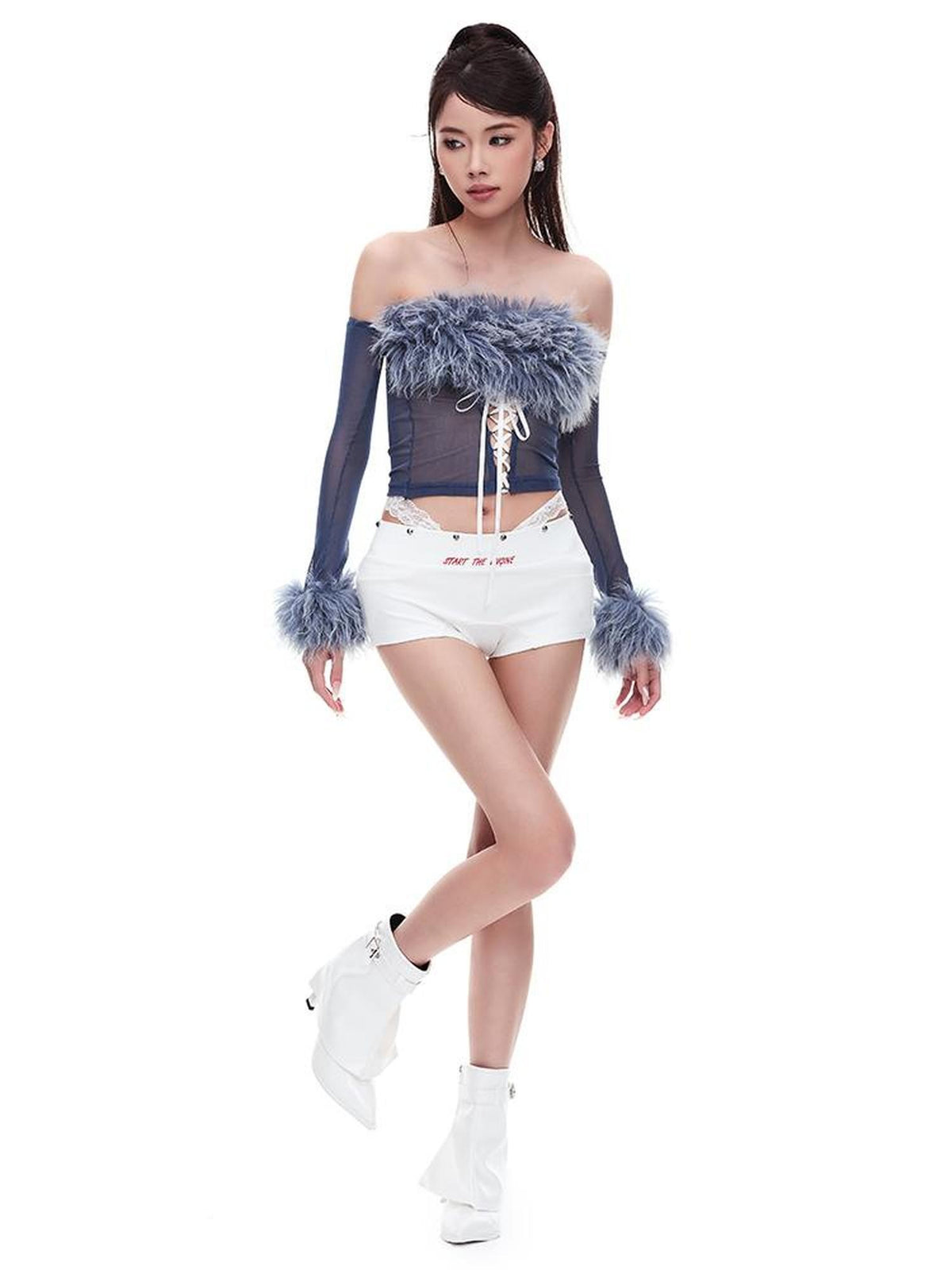 START THE ENGINE Two Tone Studded Lace Panel Slim Fit Women's Hot Pants