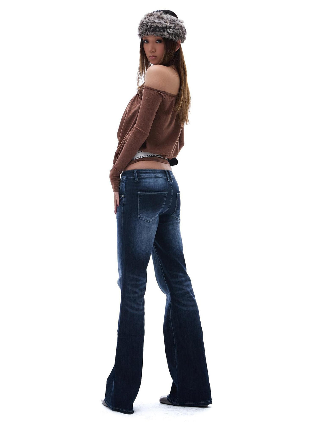 START THE ENGINE Vintage Wash Distressed Low Rise Flare Women's Cotton Slim Jeans