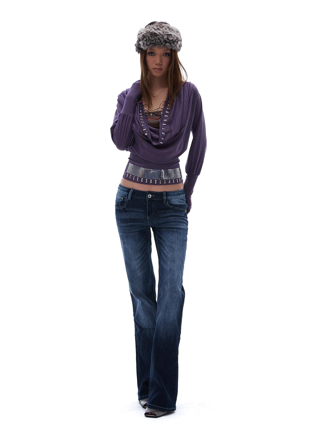 START THE ENGINE Vintage Wash Distressed Low Rise Flare Women's Cotton Slim Jeans