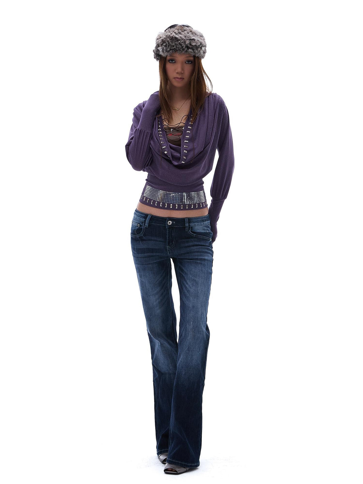 START THE ENGINE Vintage Wash Distressed Low Rise Flare Women's Cotton Slim Jeans