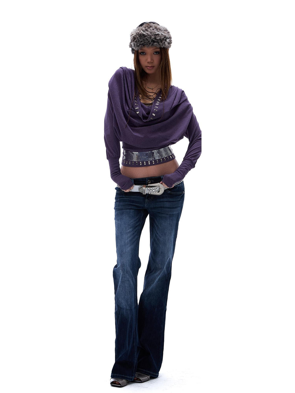 START THE ENGINE Vintage Wash Distressed Low Rise Flare Women's Cotton Slim Jeans