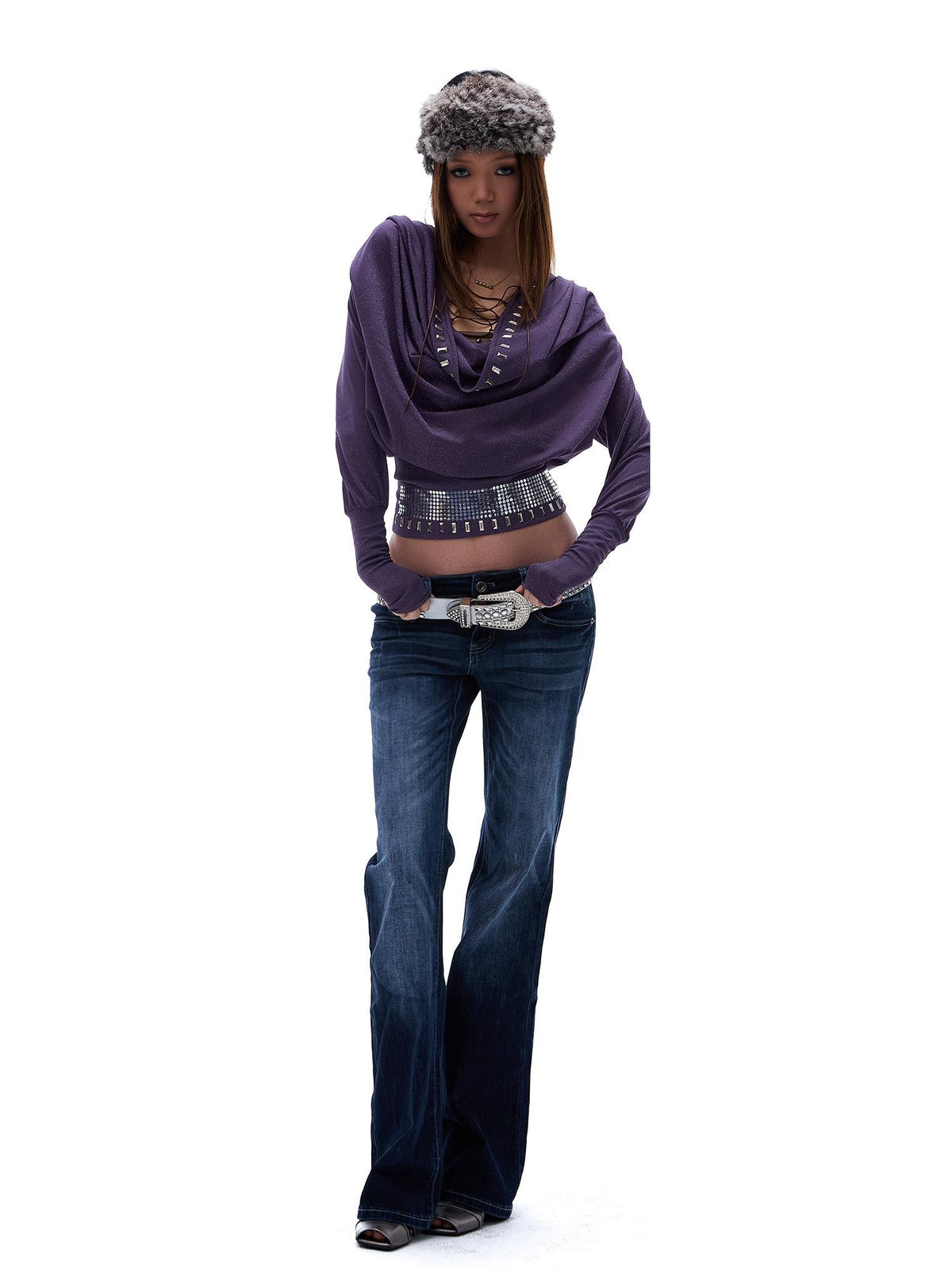 START THE ENGINE Vintage Wash Distressed Low Rise Flare Women's Cotton Slim Jeans