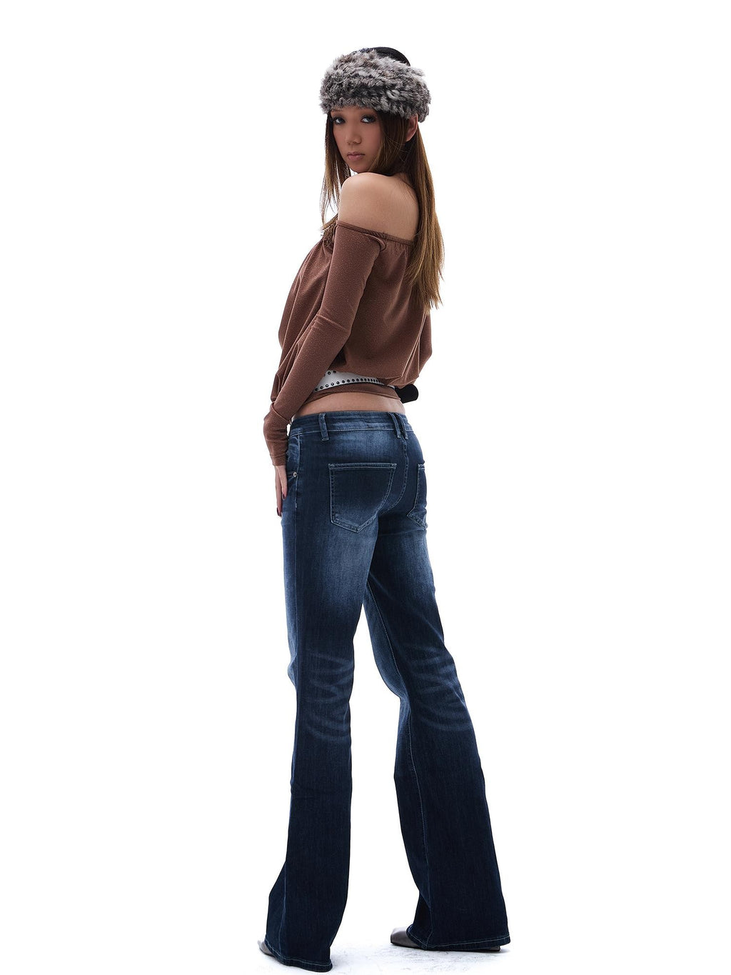 START THE ENGINE Vintage Wash Distressed Low Rise Flare Women's Cotton Slim Jeans