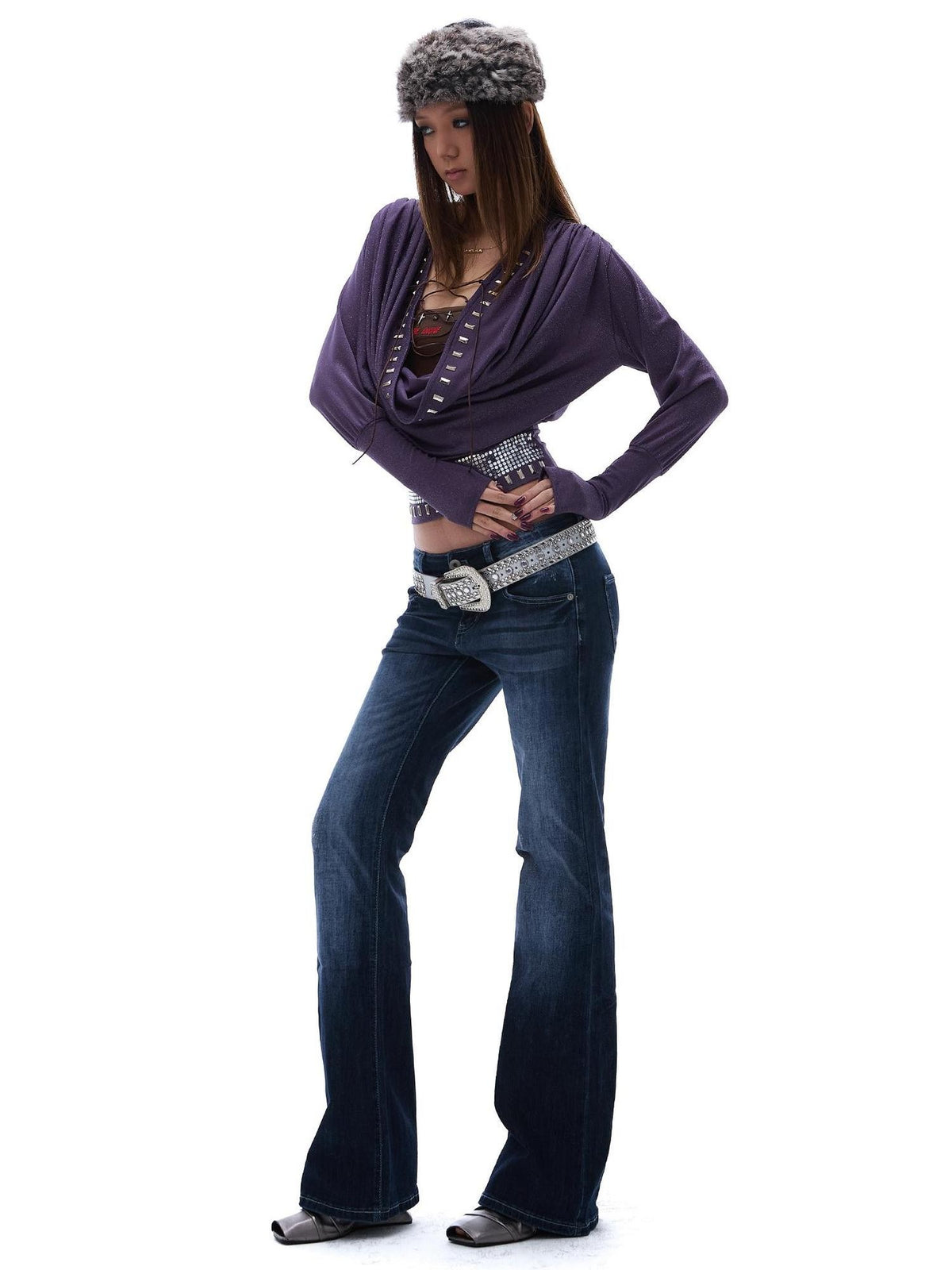 START THE ENGINE Vintage Wash Distressed Low Rise Flare Women's Cotton Slim Jeans