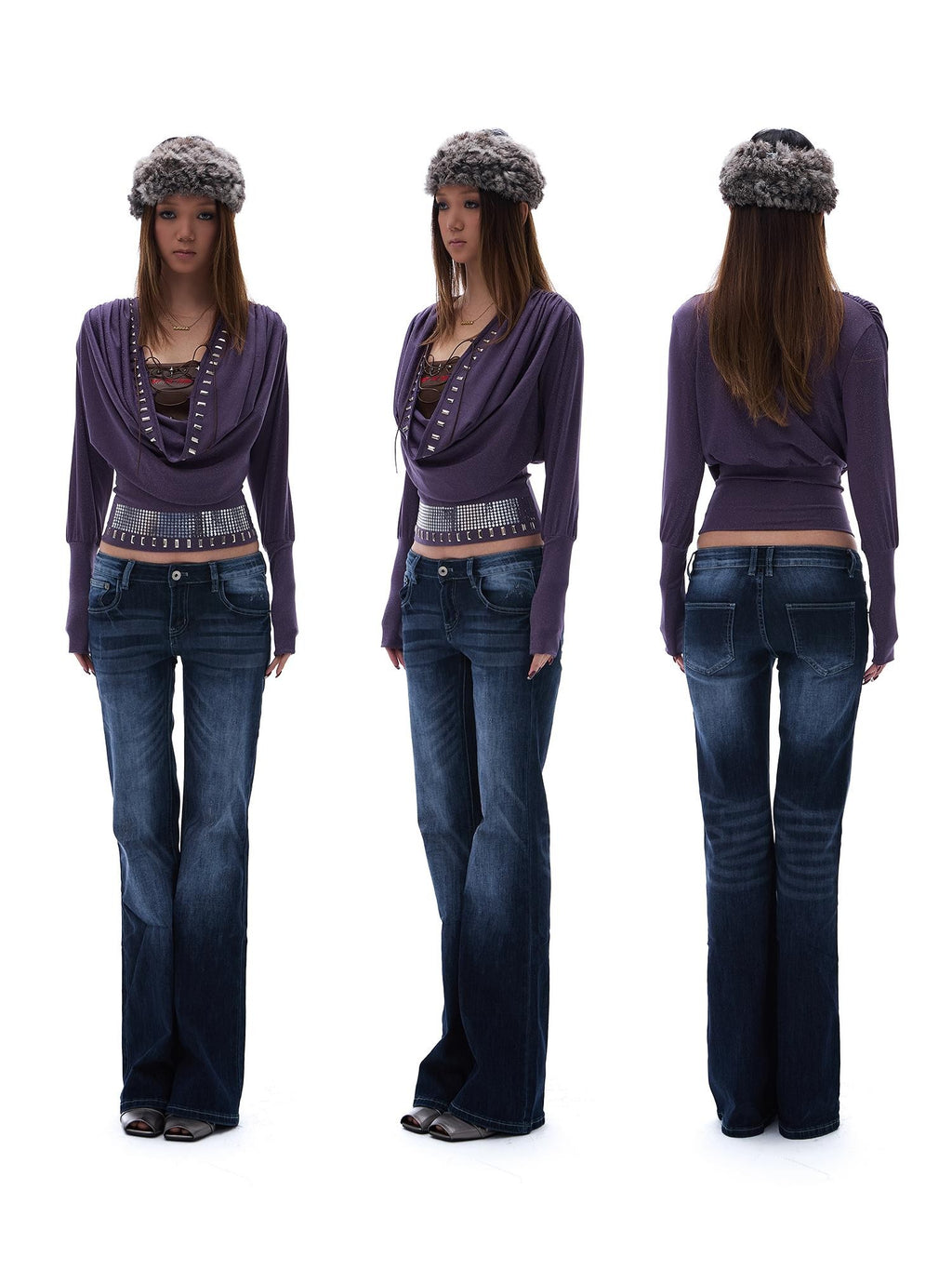 START THE ENGINE Vintage Wash Distressed Low Rise Flare Women's Cotton Slim Jeans