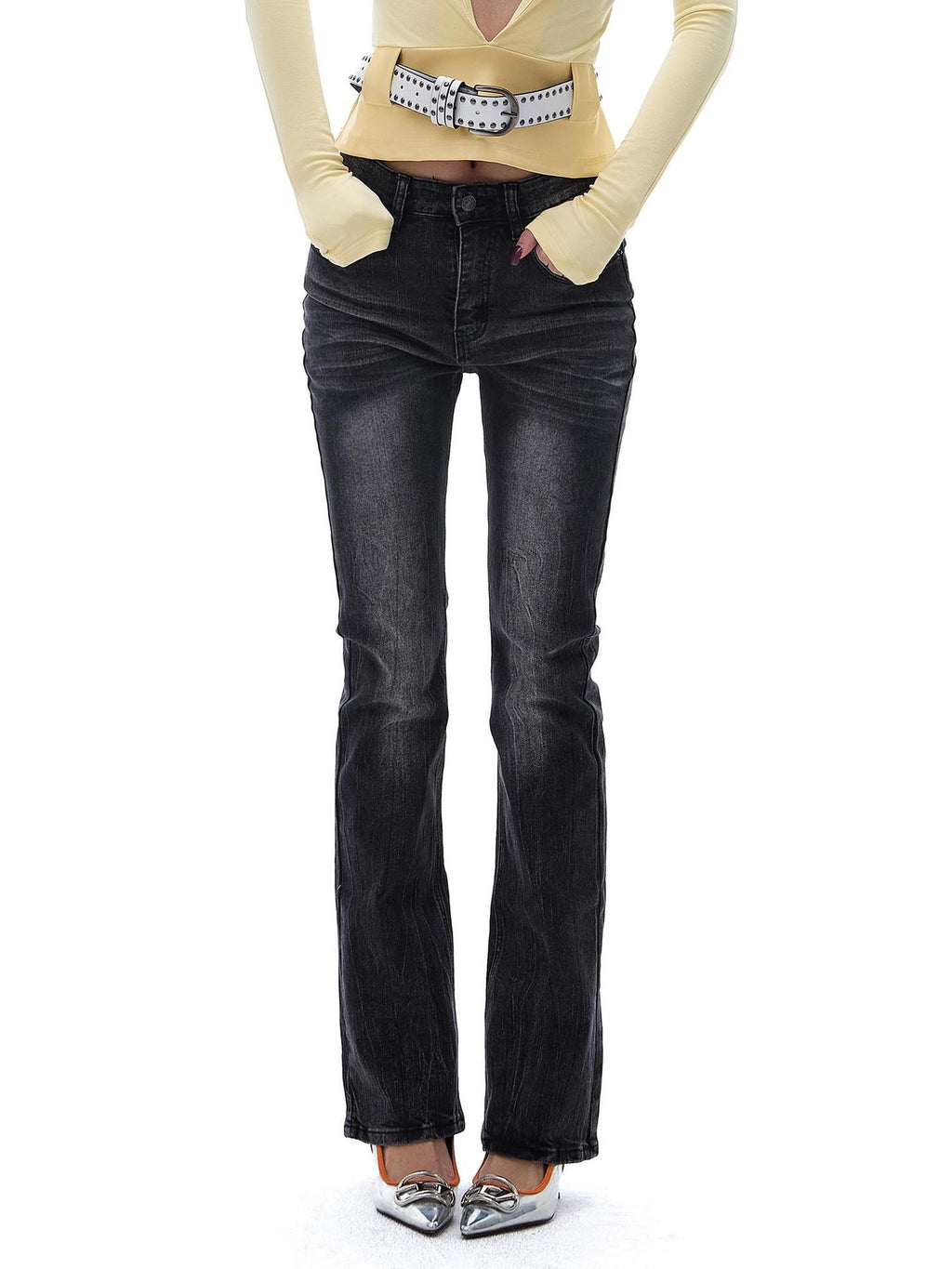 START THE ENGINE Vintage Wash Low Rise Flared Women's Cotton Slim Jeans