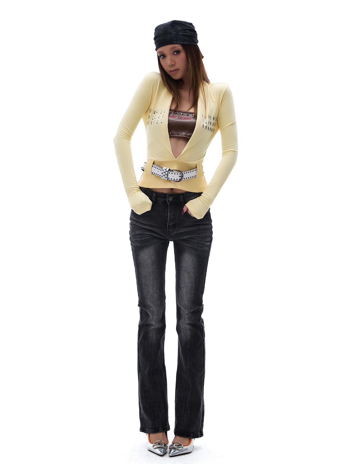 START THE ENGINE Vintage Wash Low Rise Flared Women's Cotton Slim Jeans