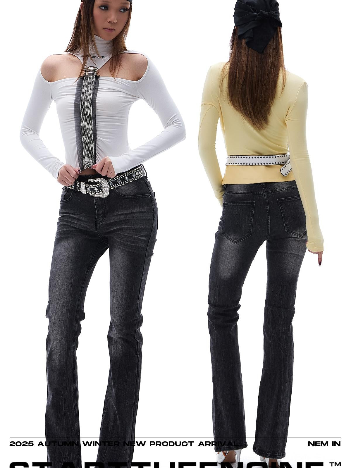 START THE ENGINE Vintage Wash Low Rise Flared Women's Cotton Slim Jeans