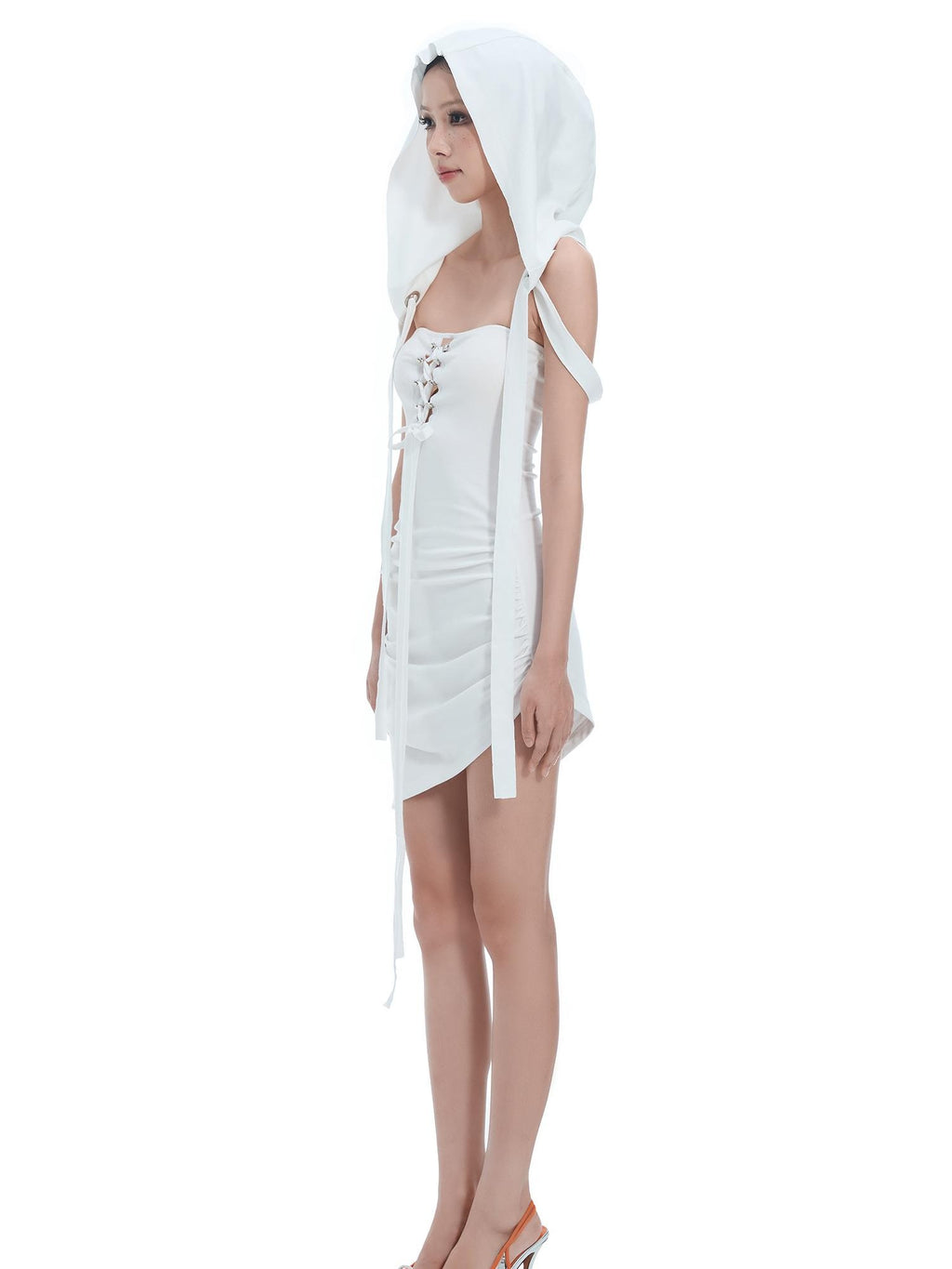 START THE ENGINE Wasteland Detachable Hood Lace Up Cutout Waist Ruched Women's Cotton Slip Mini Dresses