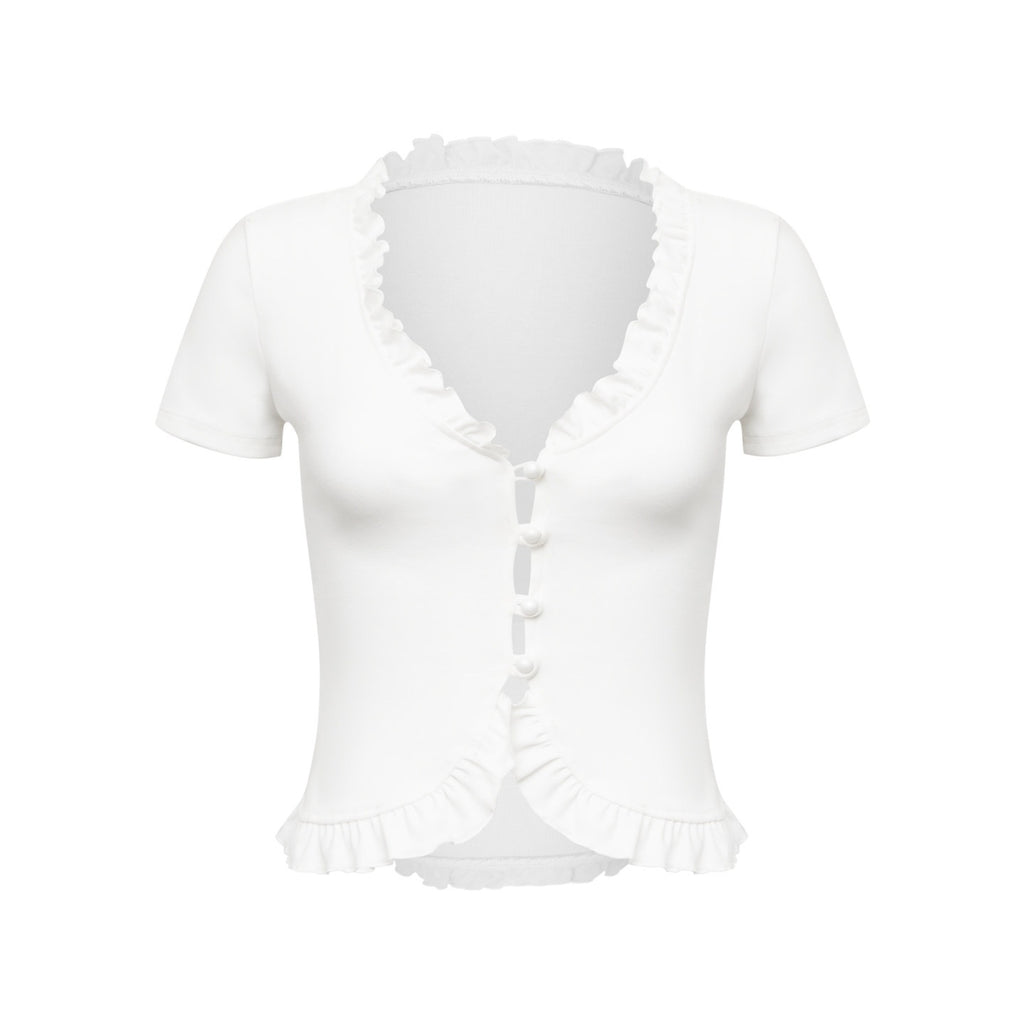 START_THE_ENGINE_White_Buttoned_Cardigan_V-neck_Women's_Short_Sleeve_T-shirts_931318800578_MISSTT