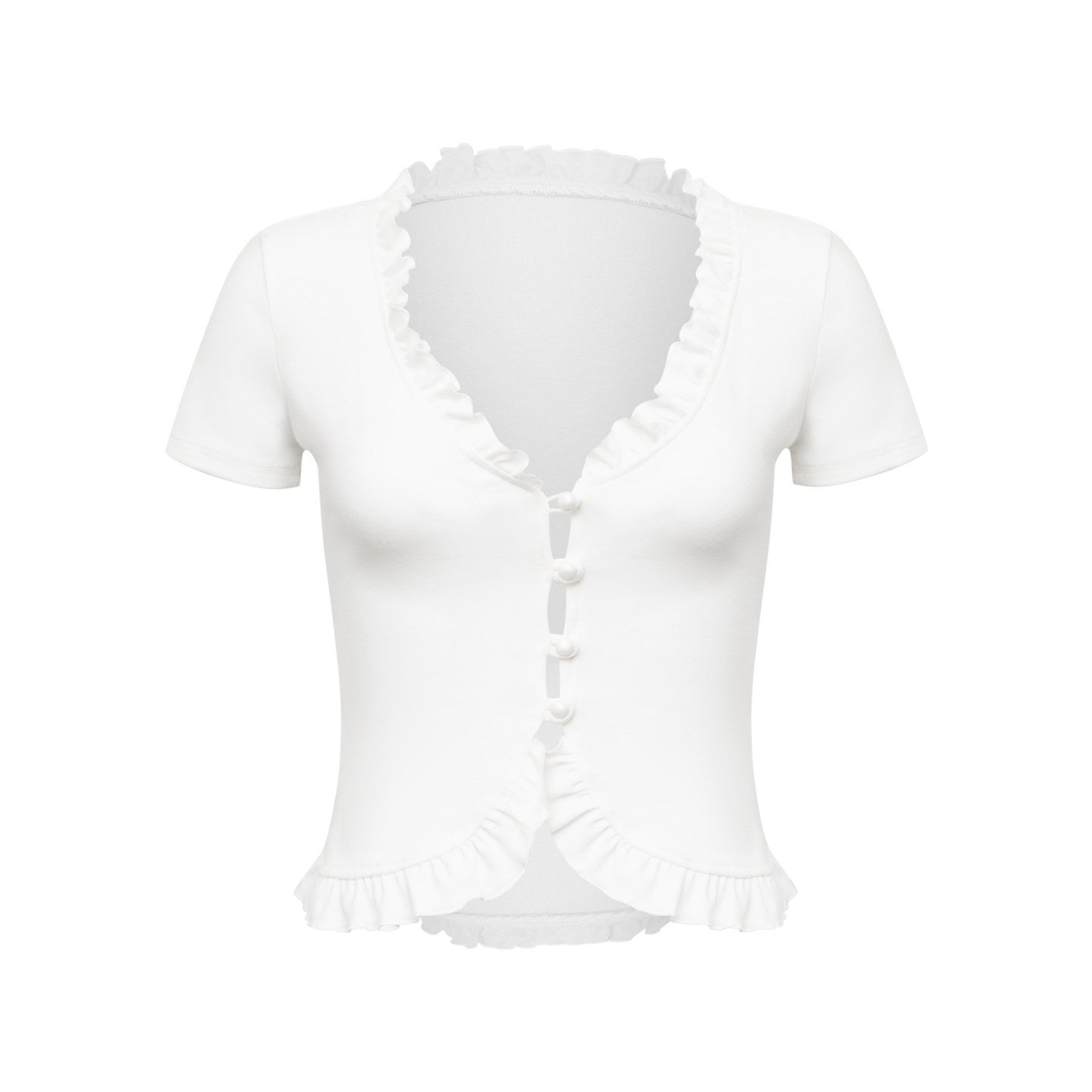 START_THE_ENGINE_White_Buttoned_Cardigan_V-neck_Women's_Short_Sleeve_T-shirts_931318800578_MISSTT