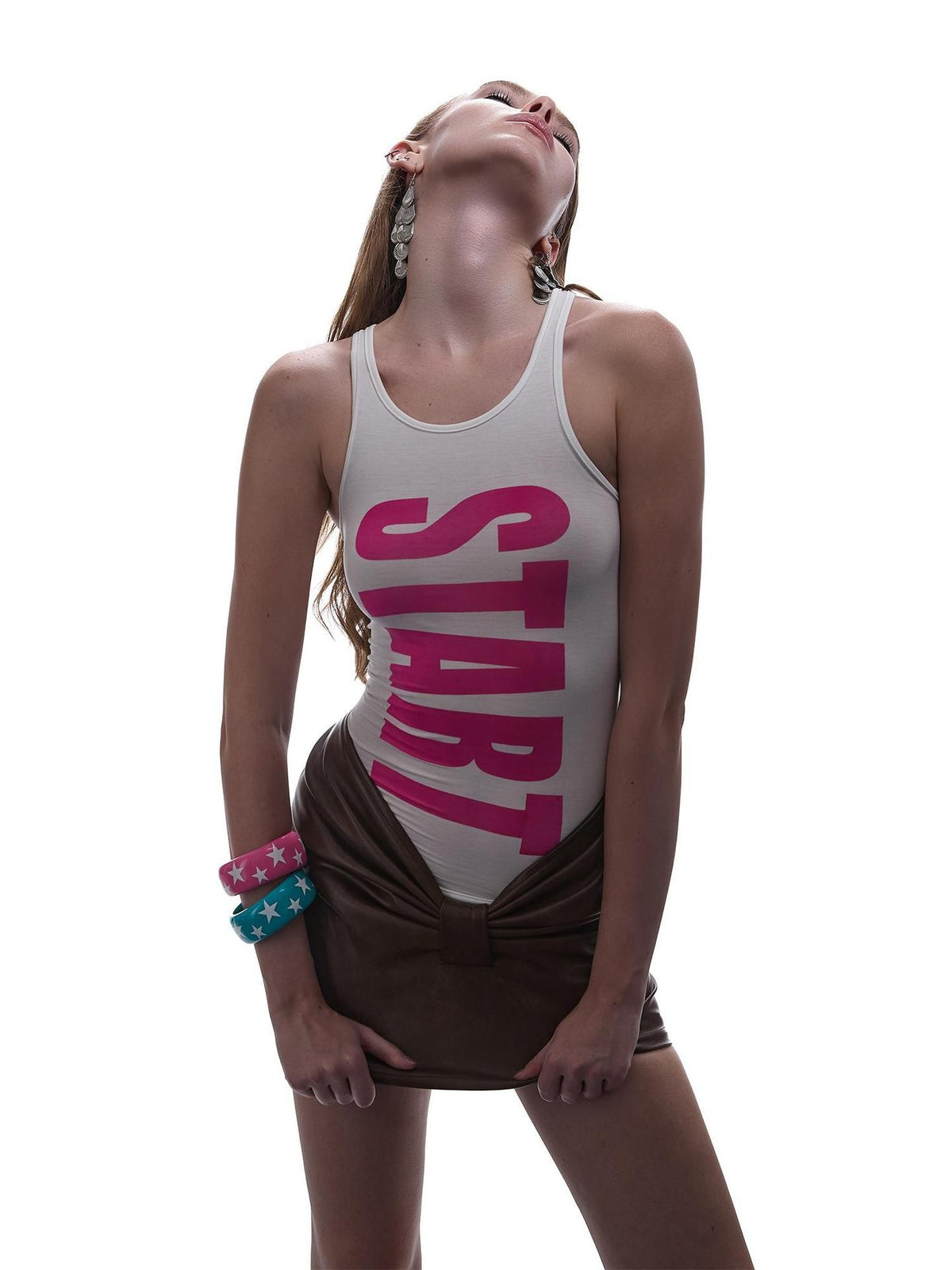 START THE ENGINE Y2k Graphic Print High Stretch Lyocell Fitted Women's Tank Tops