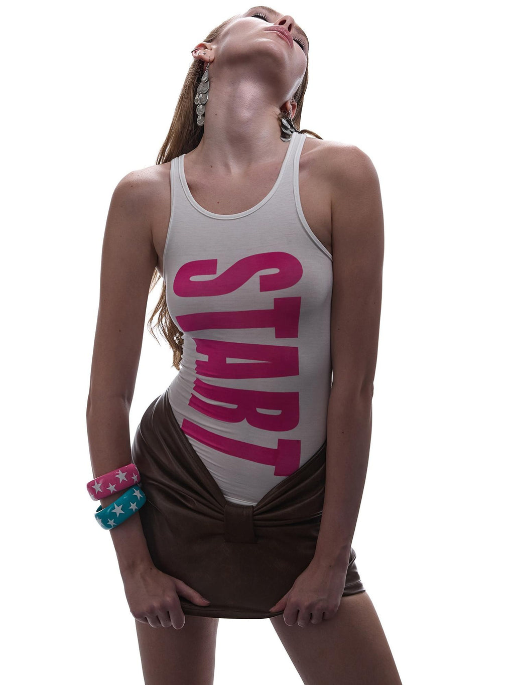 START THE ENGINE Y2k Graphic Print High Stretch Lyocell Fitted Women's Tank Tops