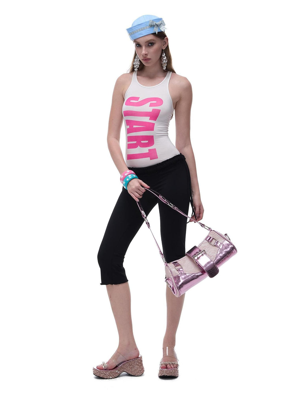 START THE ENGINE Y2k Graphic Print High Stretch Lyocell Fitted Women's Tank Tops