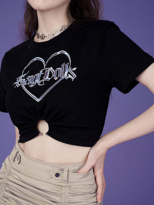SagiDolls Acidic Metallic Gradient Punk Print Women's Cotton Blend Short Sleeve T-shirts