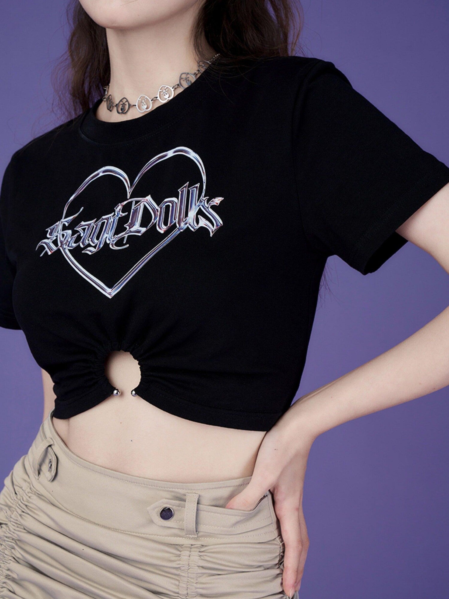SagiDolls Acidic Metallic Gradient Punk Print Women's Cotton Blend Short Sleeve T-shirts