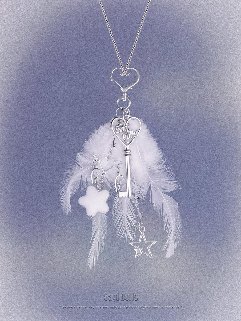 SagiDolls Angel Wing Detachable Round Bead Chain Silver Women's Alloy Keychains