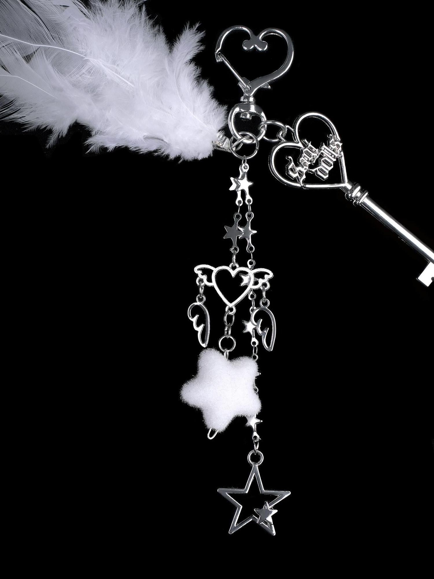 SagiDolls Angel Wing Detachable Round Bead Chain Silver Women's Alloy Keychains